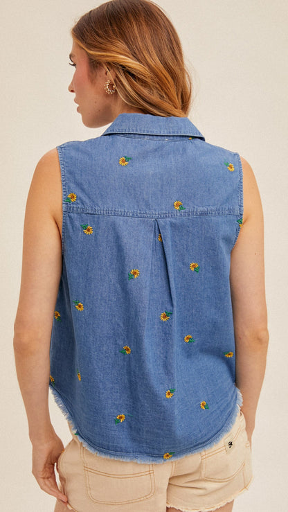 Fringe Hem Embroidered Shirt
