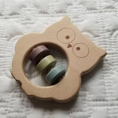 Wood Owl Teething Rattle