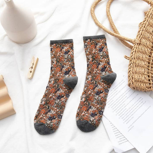 Autumn Floral Mid-Calf Socks - Multiple Colors