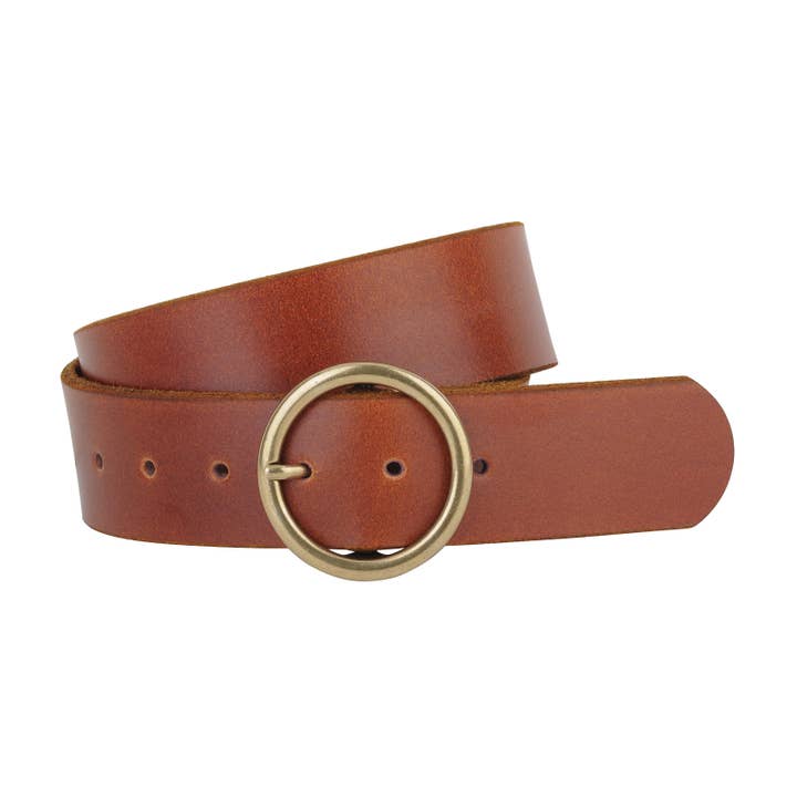 Leather Wide Brass-Toned Buckle Belt - Multiple Colors