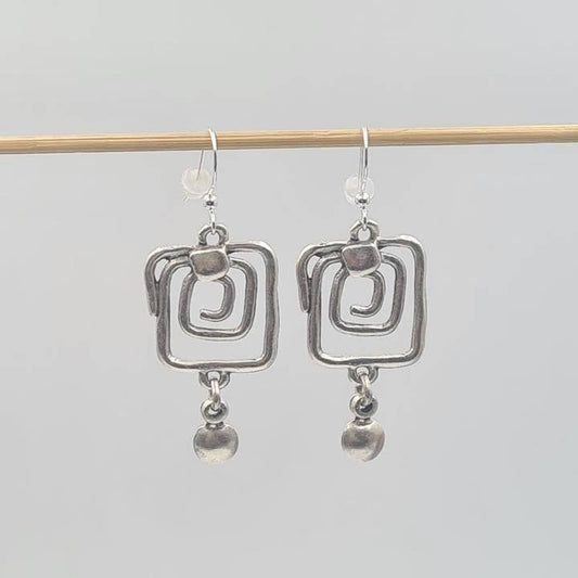 Volare Turkish Silver Square Spiral Earrings