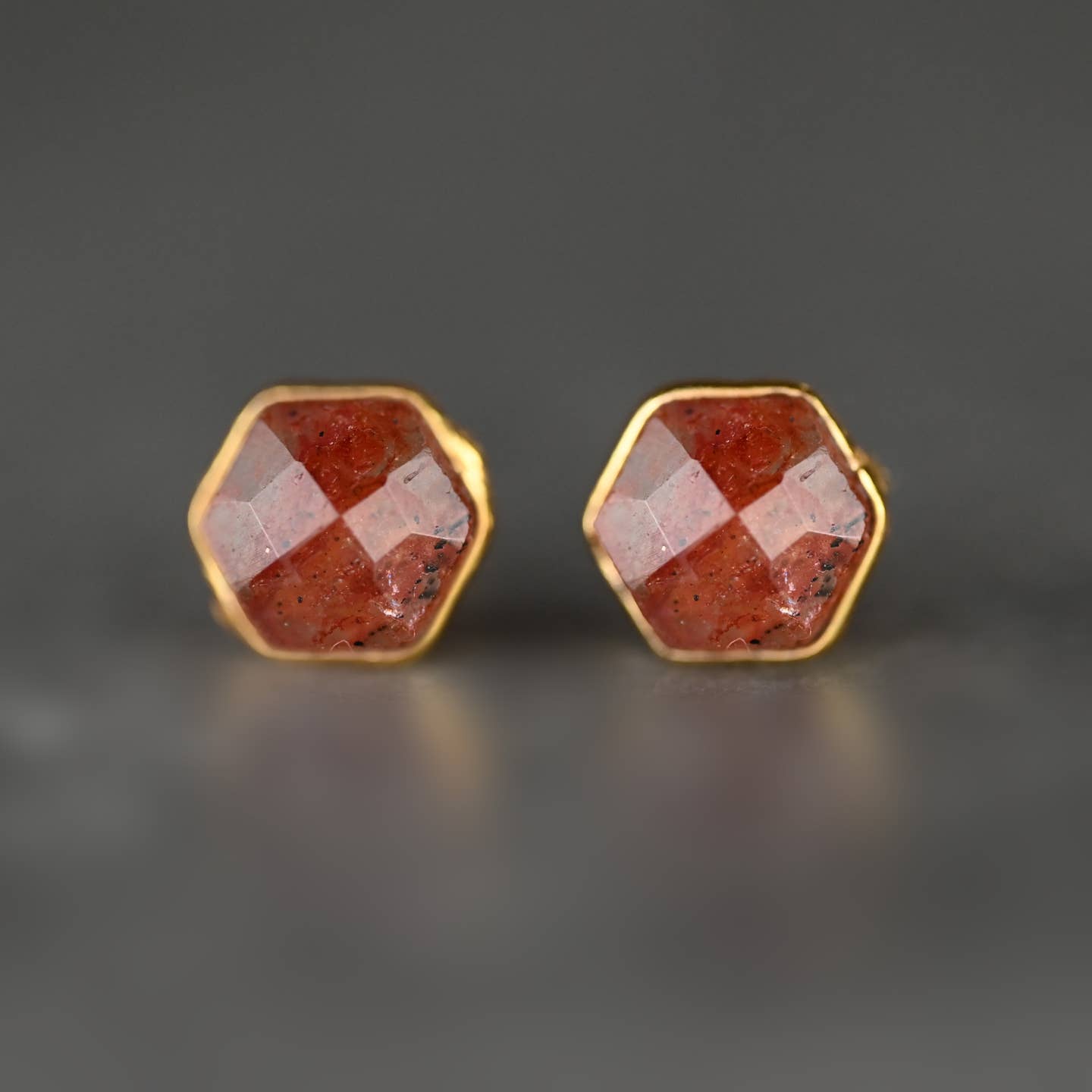 KBD Studio Hexagon Gemstone Stud Earrings - Multiple Colors