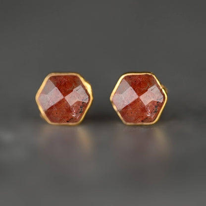 KBD Studio Hexagon Gemstone Stud Earrings - Multiple Colors