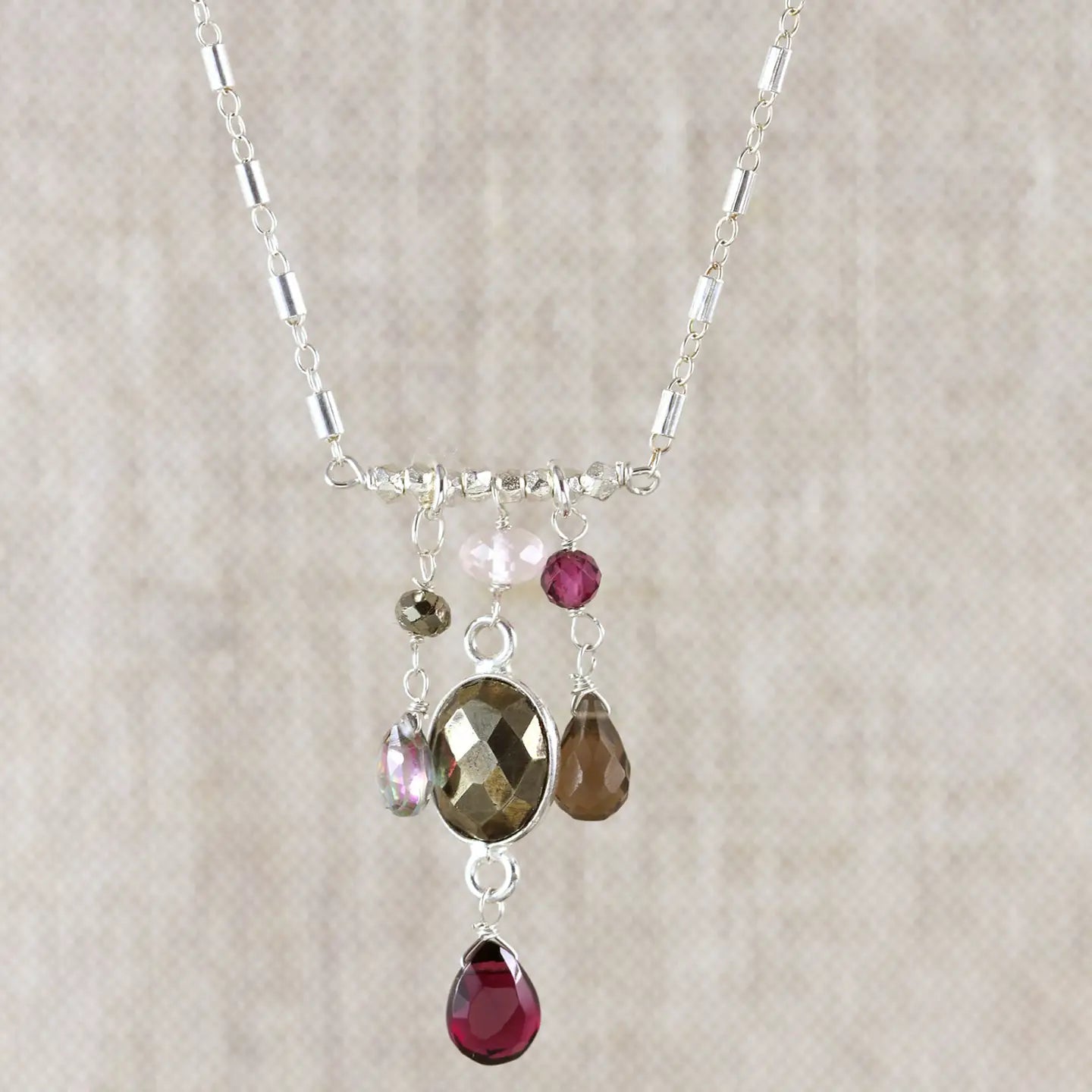Alicia Van Fleteren Pyrite, Garnet, Quartz & Mystic Topaz Necklace