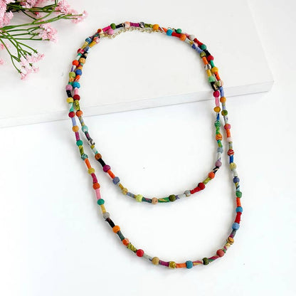 World Finds Necklaces World Finds Scrolled & Dotted Kantha Necklace 41007070 World Finds Scrolled & Dotted Kantha Necklace