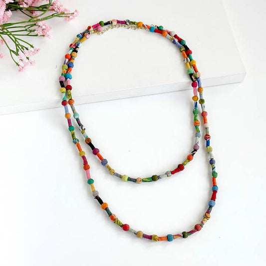 World Finds Necklaces World Finds Scrolled & Dotted Kantha Necklace 41007070 World Finds Scrolled & Dotted Kantha Necklace