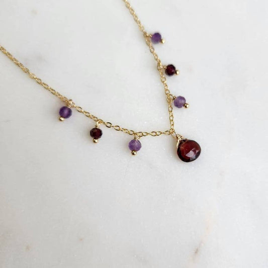 Edgy Petal Garnet Valentine's Fringe Necklace