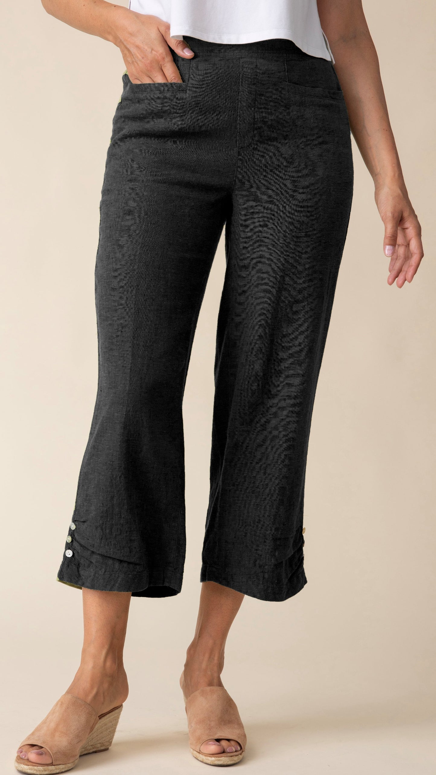 Habitat Linen Pleat Button Capri - Multiple Colors