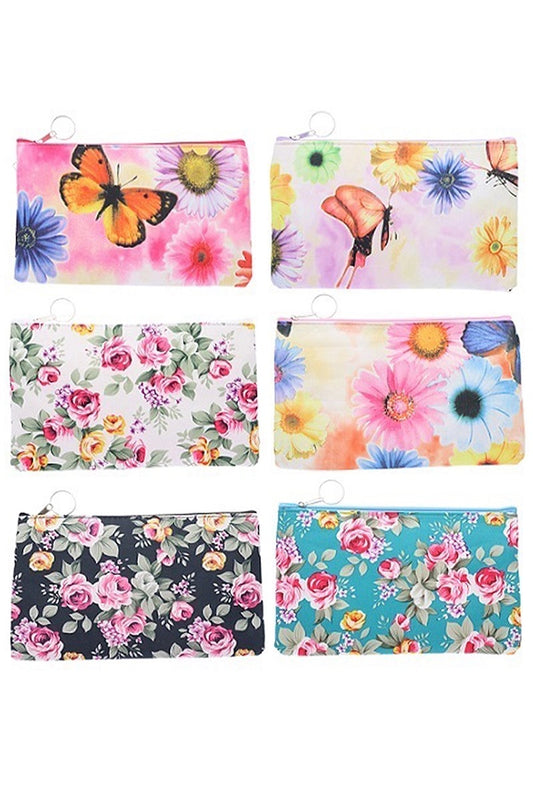 Floral Butterfly Makeup Pouch - Multiple Colors