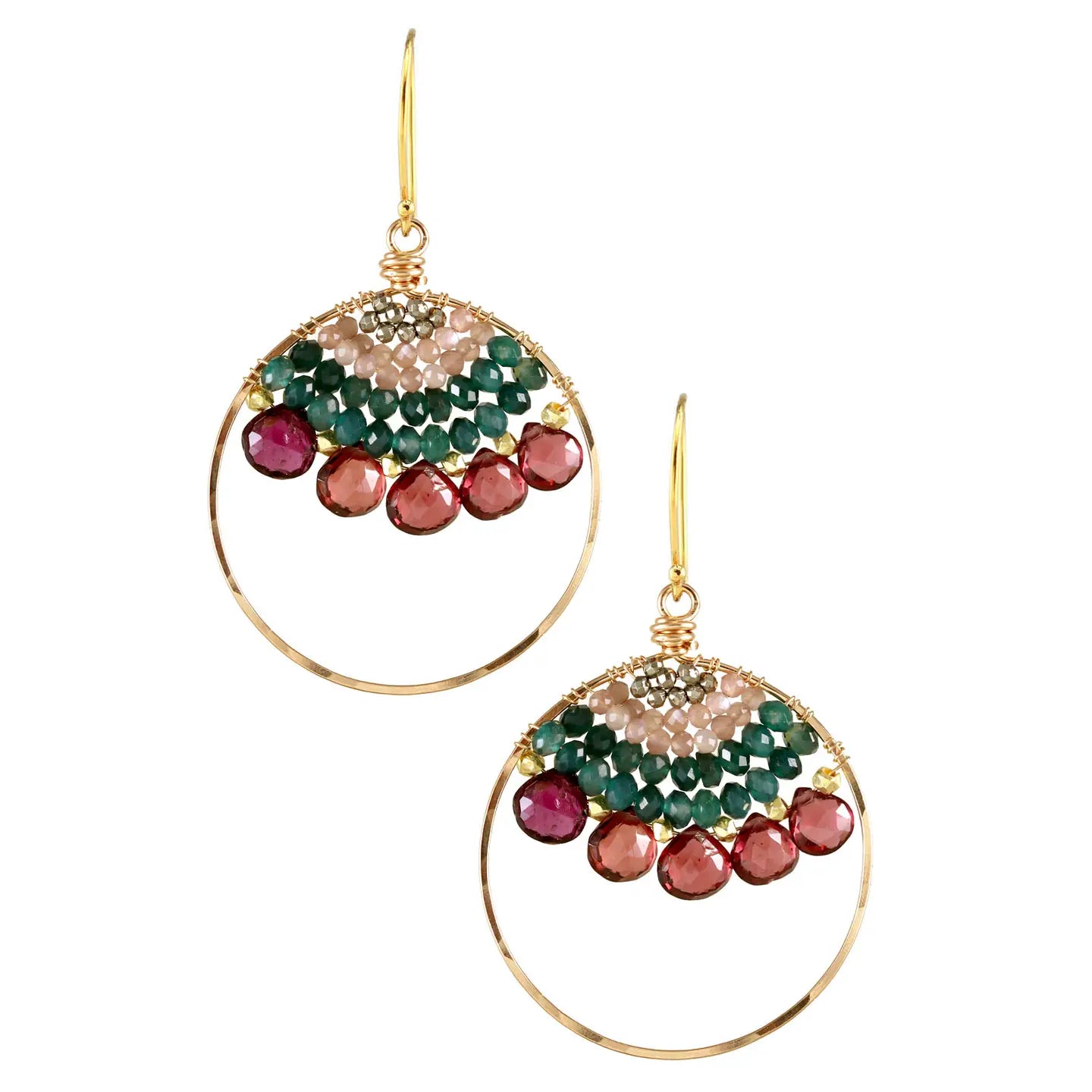 Alicia Van Fleteren Garnet, Pyrite & Chocolate Moonstone Hoop Earring