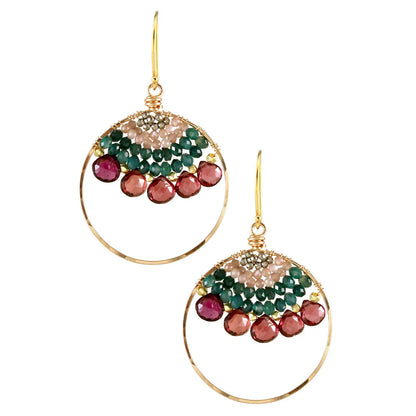Alicia Van Fleteren Garnet, Pyrite & Chocolate Moonstone Hoop Earring