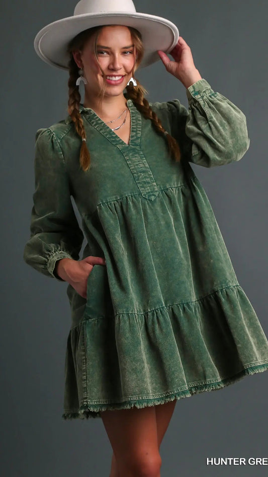 Umgee Mineral Wash Corduroy Babydoll Dress