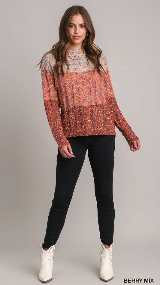 Umgee Colorblock Crew Neck Sweater