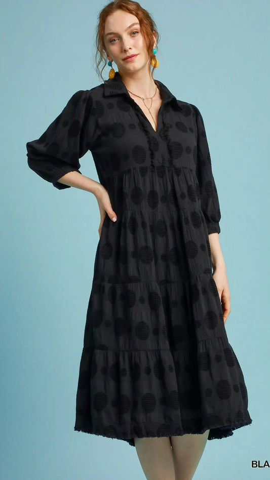 Umgee Textured Dot Tiered Midi Dress