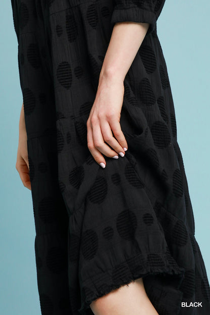 Umgee Textured Dot Tiered Midi Dress