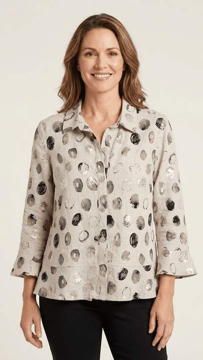 Habitat Blouses Habitat Stippling Dot Linen Flounce Shirt 45358814 Habitat Stippling Dot Linen Flounce Shirt