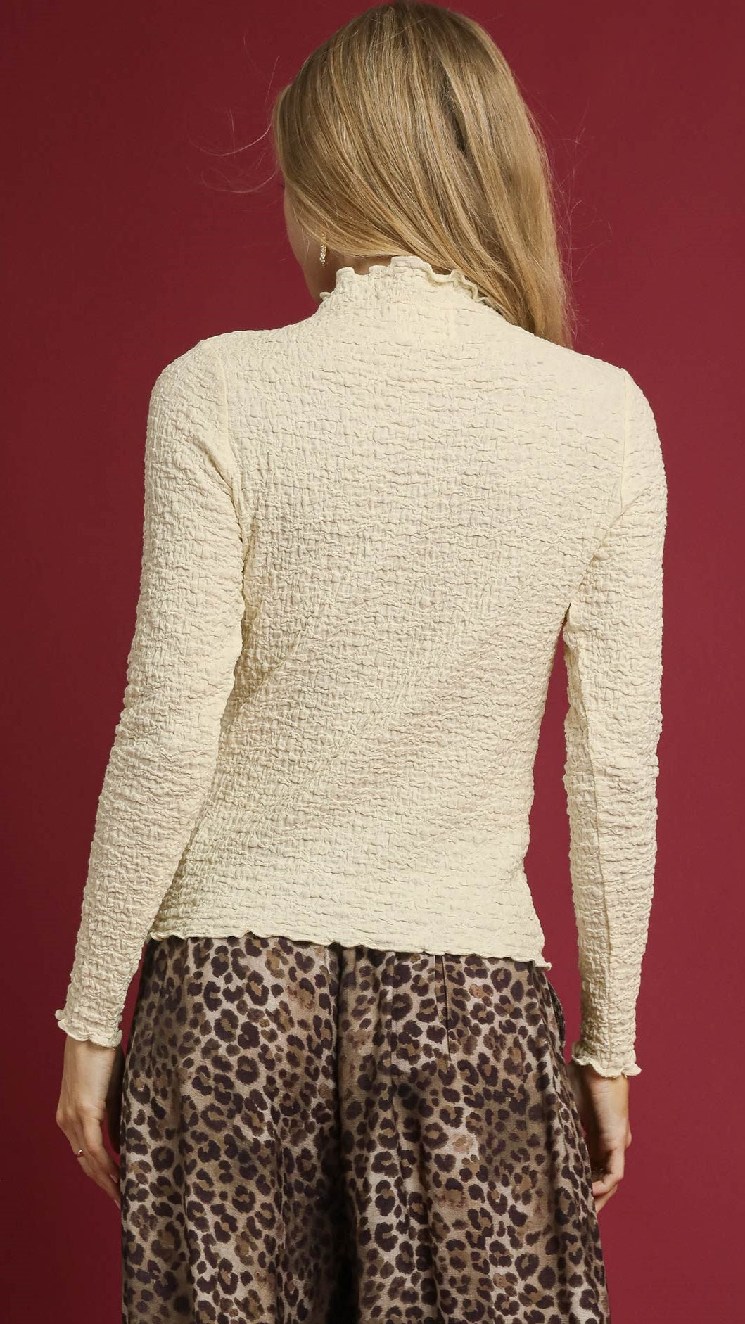 Umgee Textured Crinkle Knit Long Sleeve Top