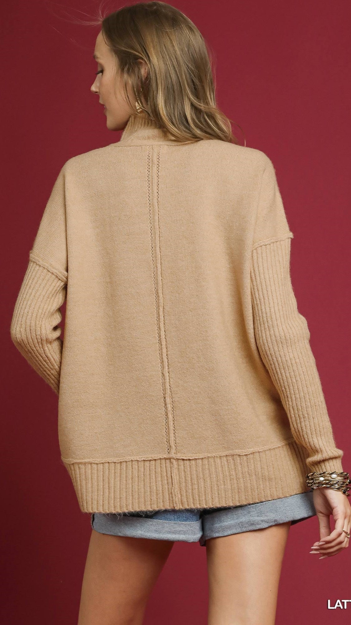 Umgee Mock Neck Ribbed Hem Sweater - Multiple Colors