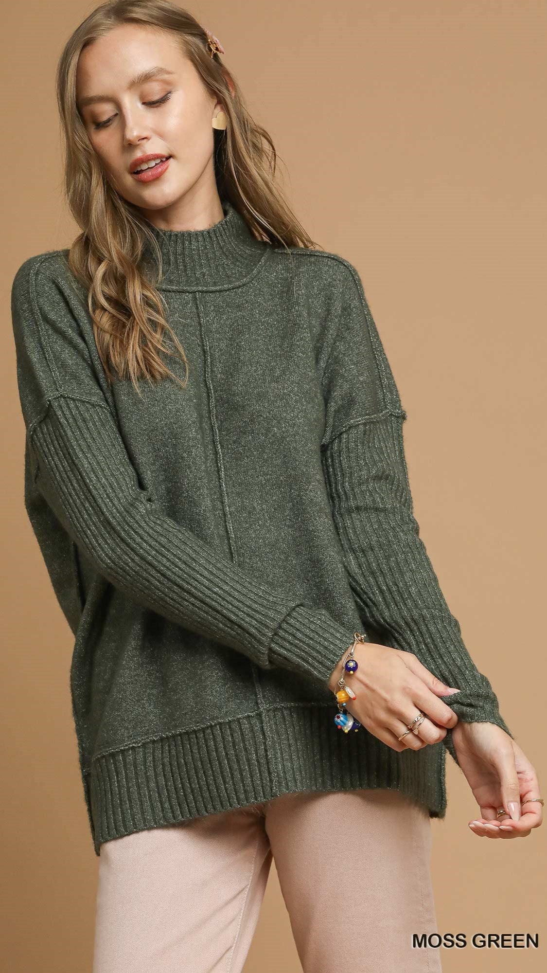 Umgee Mock Neck Ribbed Hem Sweater - Multiple Colors