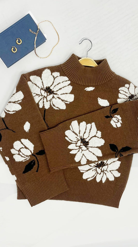 Umgee Floral Mock Neck Sweater