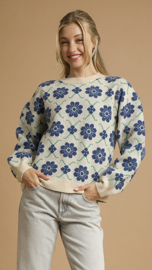 Umgee Retro Floral Knit Sweater