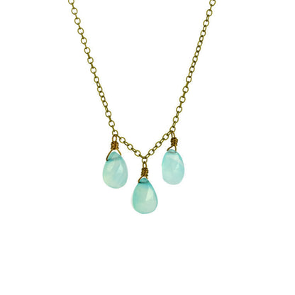 Edgy Petal Triple Seafoam Green Chalcedony Teardrop Necklace