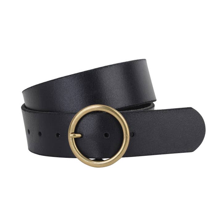 Leather Wide Brass-Toned Buckle Belt - Multiple Colors