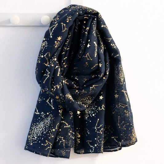 Studio Hop Shimmering Constellations Gold Foil Scarf