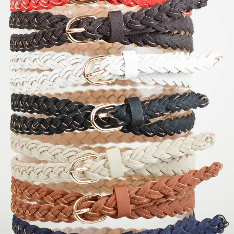 Vegan Leather Skinny Braided Belt - Multiple Colors