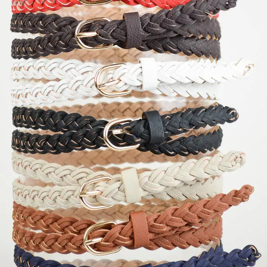 Vegan Leather Skinny Braided Belt - Multiple Colors