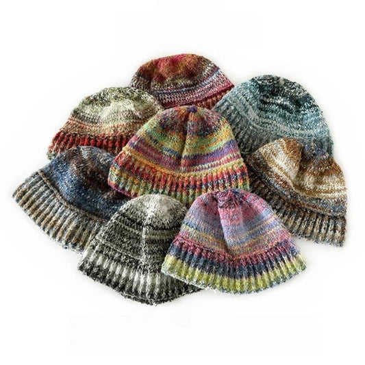 Vintage Striped Knitted Bucket Hat - Multiple Colors