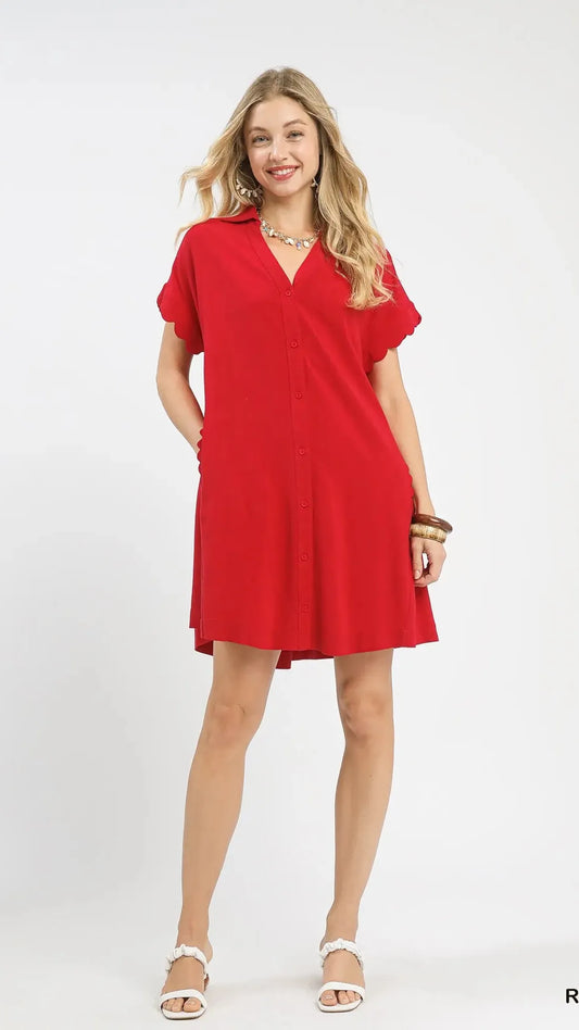 Umgee Dresses Umgee Scalloped Button Down Pocket Dress Umgee Scalloped Button Down Pocket Dress