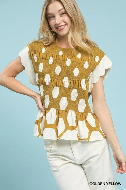 Umgee Tops Umgee Hexagon Smocked Top Umgee Hexagon Smocked Top