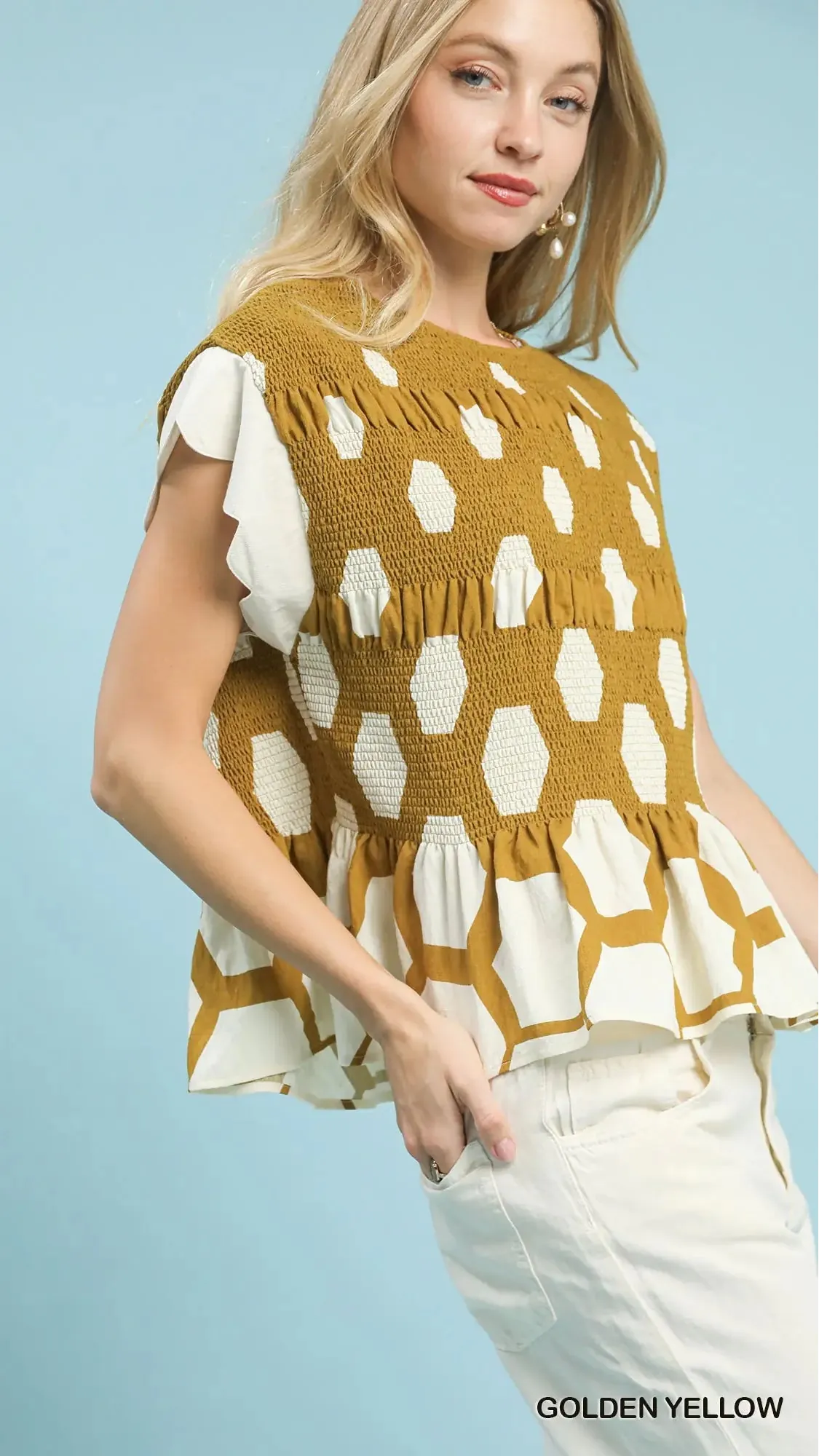 Umgee Tops Umgee Hexagon Smocked Top Umgee Hexagon Smocked Top