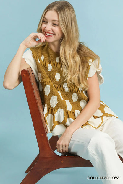 Umgee Tops Umgee Hexagon Smocked Top Umgee Hexagon Smocked Top