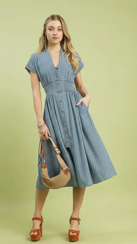 Umgee Dresses Umgee Dolman Sleeve Chambray Midi Dress - Multiple Colors Umgee Dolman Sleeve Chambray Midi Dress - Multiple Colors
