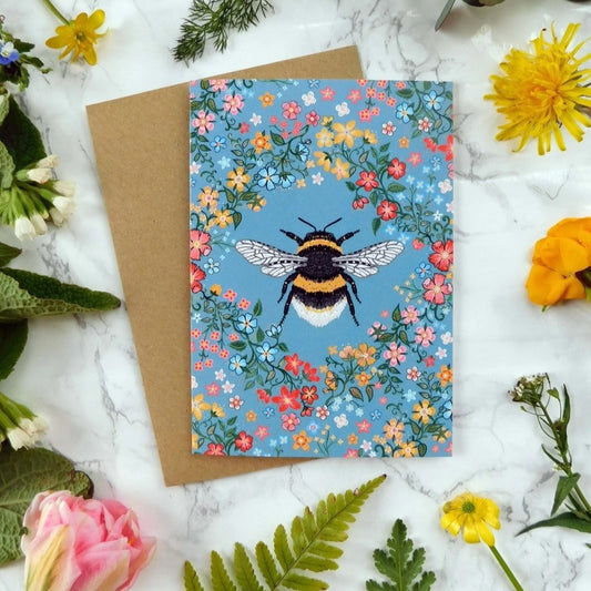 Mystical Sky Studio Bee and Flowers Greeting Card