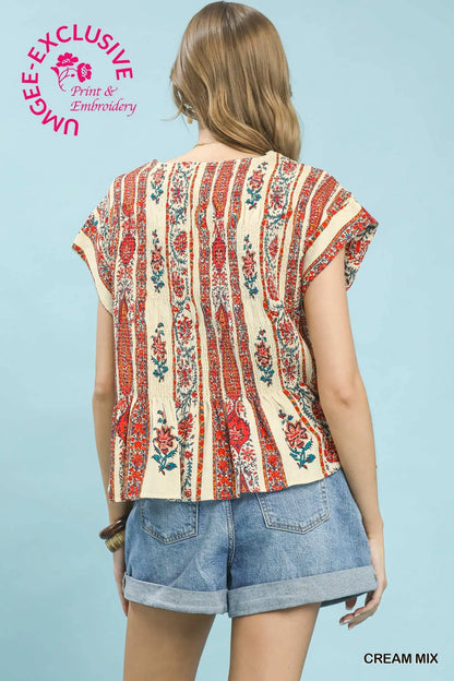 Umgee Tops Umgee Printed Smocked Top Umgee Printed Smocked Top