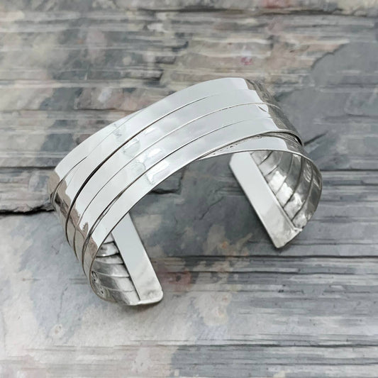 Anju Jewelry Silver Crossed wide Bands Cuff Bracelet