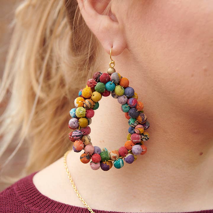 World Finds Earrings World Finds Kantha Sculptural Teardrop Earrings 16765918 World Finds Kantha Sculptural Teardrop Earrings