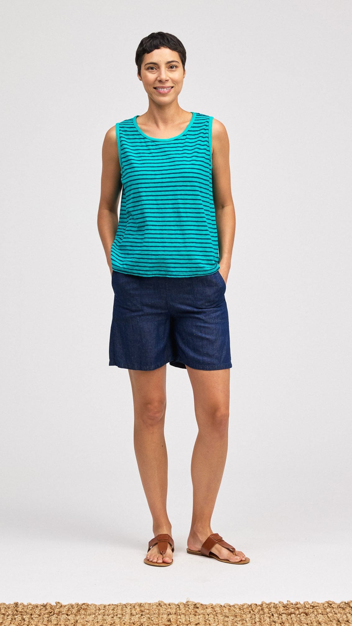 Cut Loose Tanks Cut Loose Cotton/Linen Navy Stripe Sleeveless Tee - Multiple Colors 39840734 Cut Loose Cotton/Linen Navy Stripe Sleeveless Tee - Multiple Colors