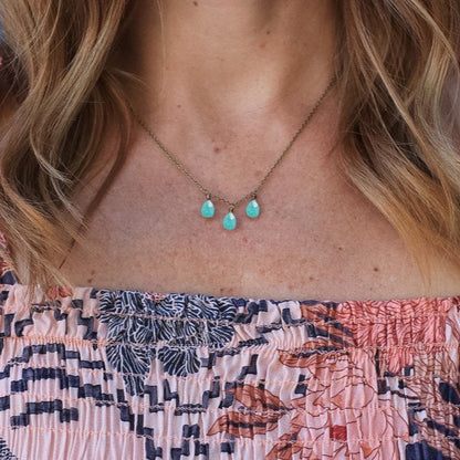 Edgy Petal Triple Seafoam Green Chalcedony Teardrop Necklace