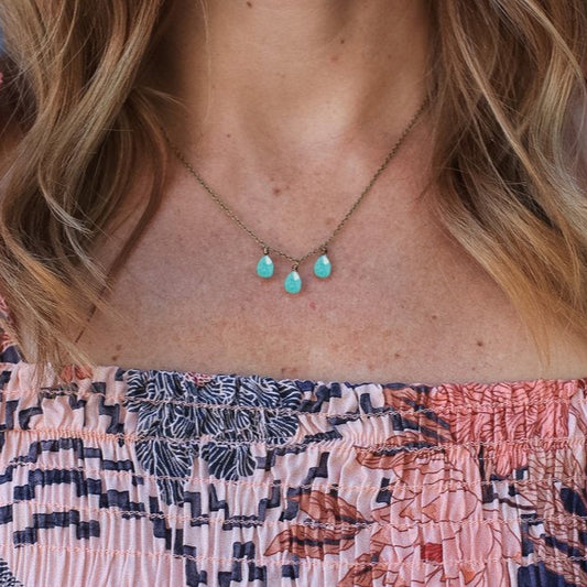 Edgy Petal Triple Seafoam Green Chalcedony Teardrop Necklace