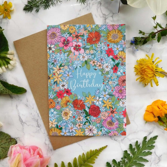 Mystical Sky Studio Happy Birthday Flowers Greeting Card