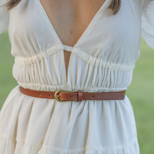 Leather Basic Skinny Equestrian Buckle Belt - Multiple Colors