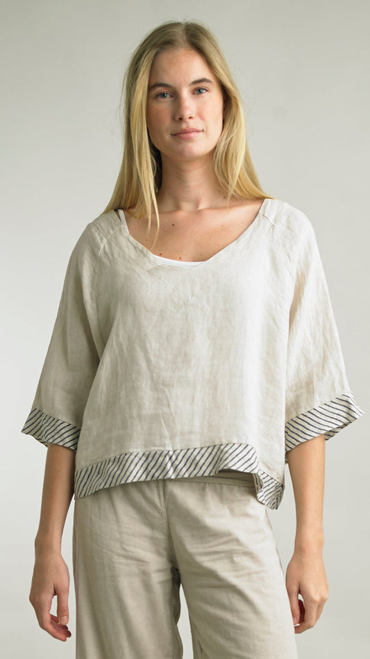 Tempo Paris Striped Trim Linen Topper - Multiple Colors