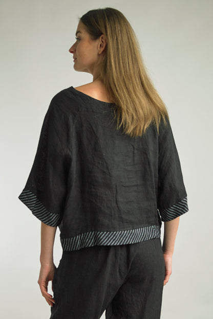 Tempo Paris Striped Trim Linen Topper - Multiple Colors