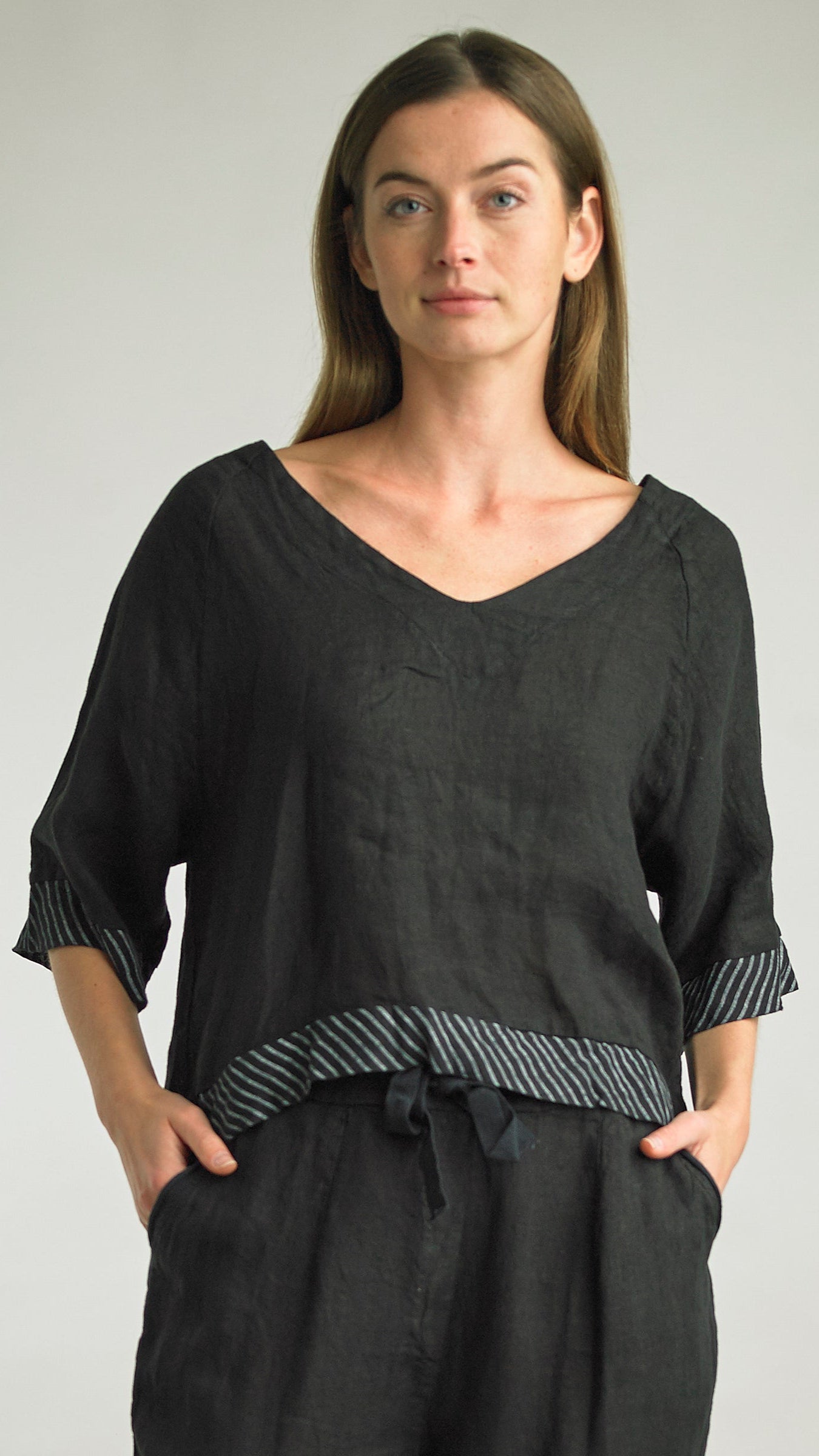 Tempo Paris Striped Trim Linen Topper - Multiple Colors