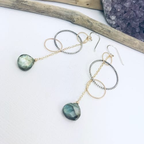 Laura J Designs Earrings Laura J Designs Mixed Metal Labradorite Chain Earrings 65384670 Laura J Designs Mixed Metal Labradorite Chain Earrings