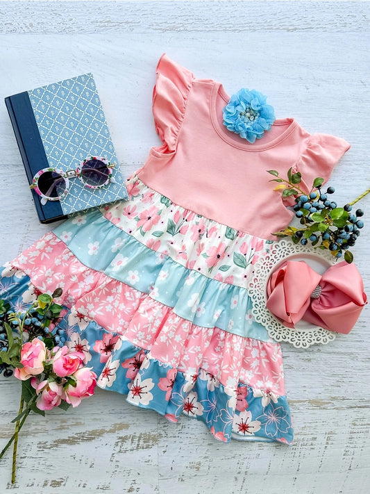 Hair Bow Company Blush Tiered Floral Dress
